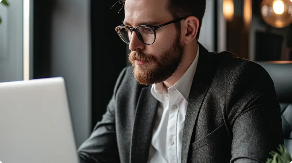 man in a suit using a macbook 1